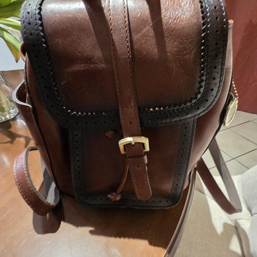 Patricia Nash Dark Brown and Black Leather Backpack